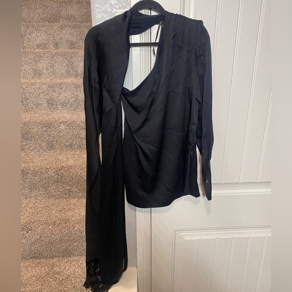 MONSE Regalia Scarf Blouse black fringe - Picture 3 of 11
